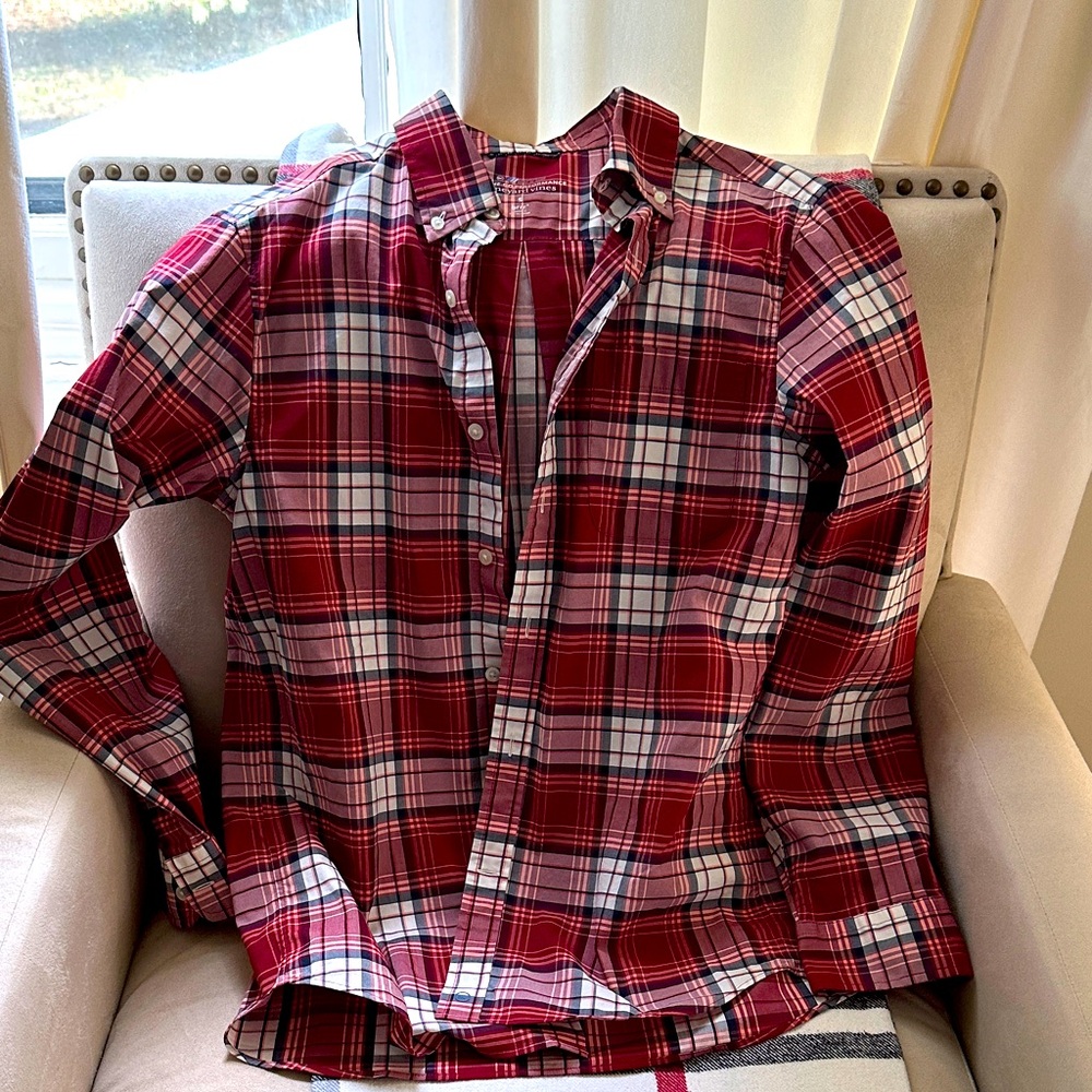Vineyard Vines Red and White Plaid Men's Shirt
